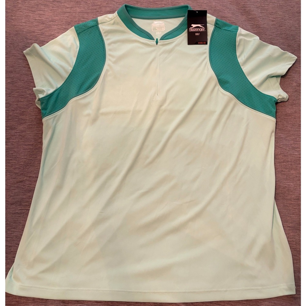 Slazenger Golf Mens XXL Hydro-Dri Quarter Zip Polo Shirt Mint Green Teal Mesh